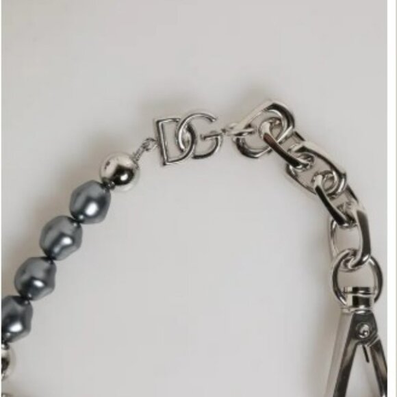D&G Silver Tone Chain Lobster Clasp Logo Gray Pearls Bracelet - Picture 3 of 4